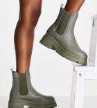 Asos Design Wide Fit Archer Chunky Chelsea Boots In Khaki-green
