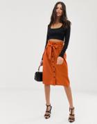 Unique21 Paperbag Waist Midi Skirt - Orange