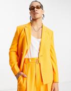 Asos Design Skinny Belted Suit Jacket In Orange Texture