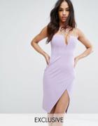 Rare London Plunge Pencil Dress With Strap Detail - Purple