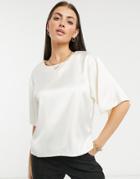 Asos Design Satin Tee In Cream-white