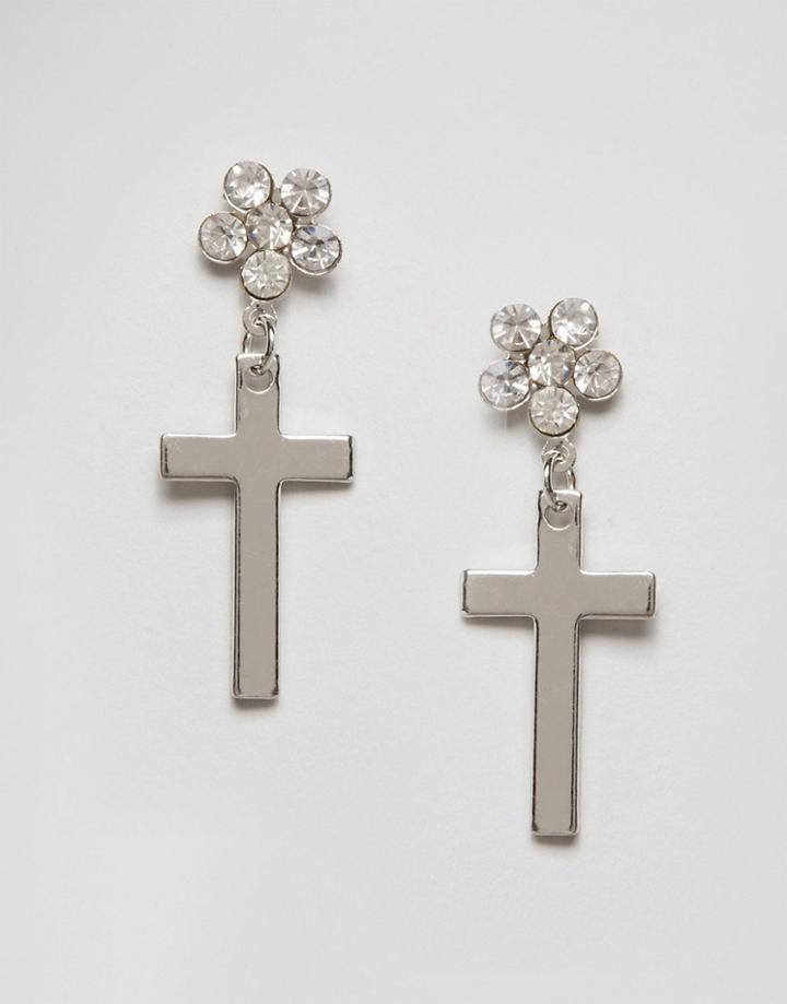 Asos Cross Flower Earrings - Silver
