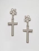 Asos Cross Flower Earrings - Silver