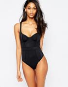Asos Fuller Bust Exclusive Underwired Paneled Swimsuit Dd-g - Black