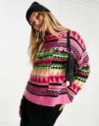 Asos Design High Neck Sweater With Multi Geo Pattern