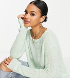 Missguided Recycled Off Shoulder Sweater In Sage-green