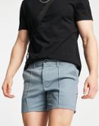Asos Design Slim Chino Shorts With Pin Tuck In Blue