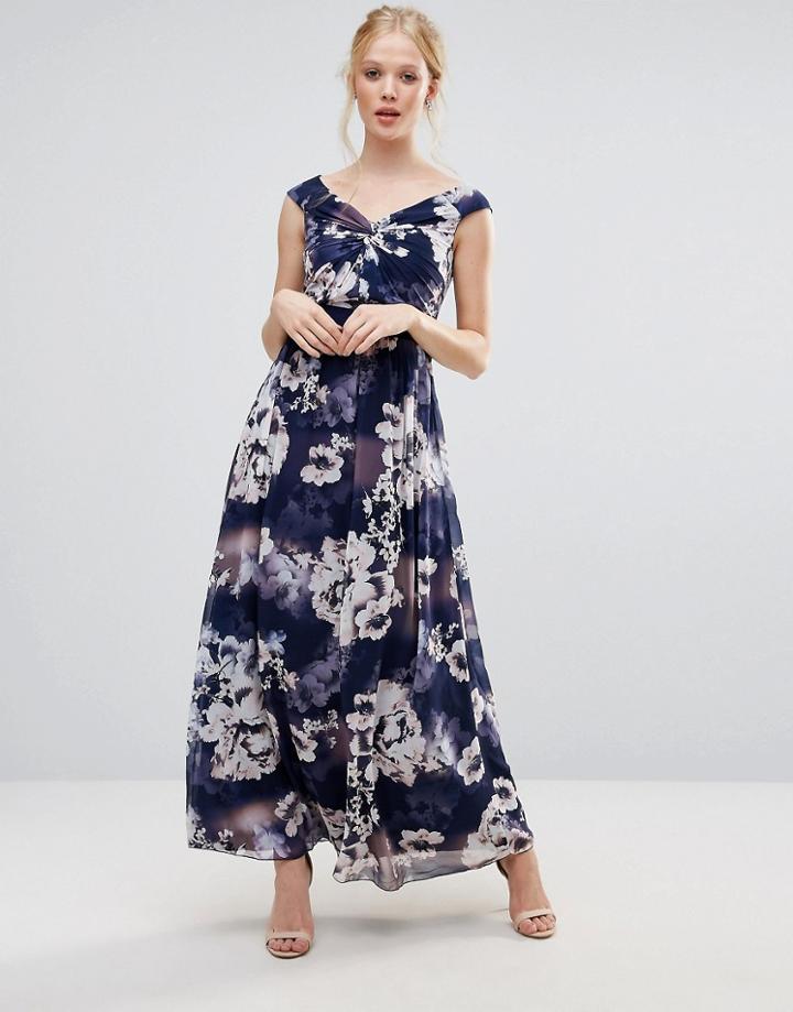 Little Mistress Rose Print Chiffon Maxi Dress - Black