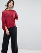 Sisley Oversized Fine Knit Sweater - Red