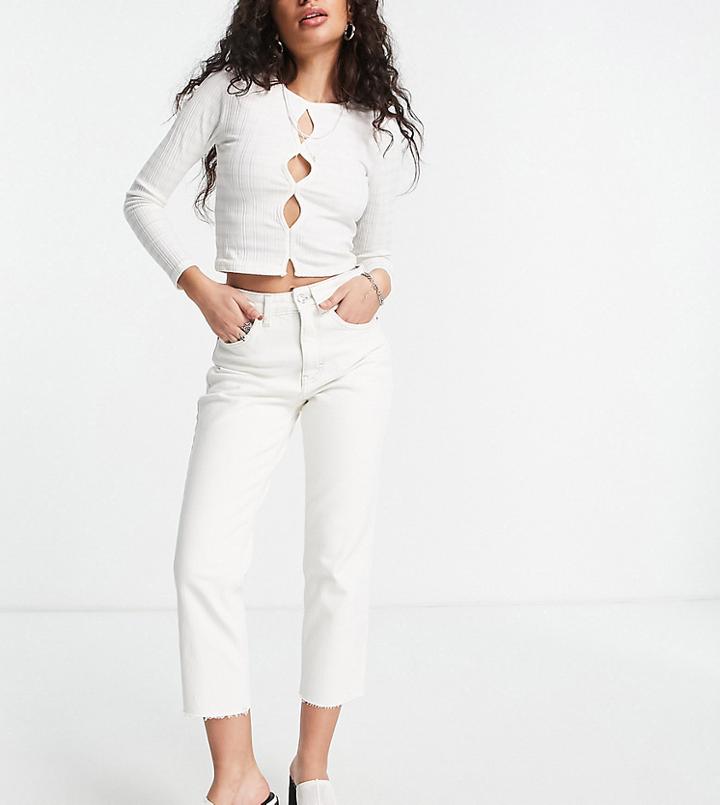 Topshop Petite Straight Cotton Jean In Off White - White
