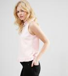 Asos Petite Shell Top With High Neck & Woven Ruffle - Pink
