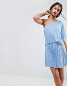 Asos One Shoulder Pleat Mini Dress - Blue
