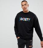 Asos Design Tall Oversized Sweatshirt With Society Print - Black