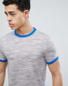 Asos Design T-shirt In Interest Fabric With Contrast Neck Trim In Gray - Gray