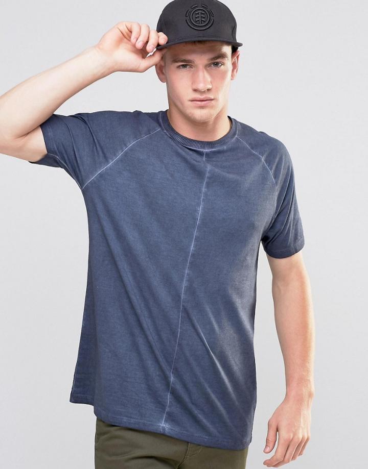 Asos Longline Raglan T-shirt With Pigment Dye And Wide Neck Trim In Gray - Ombre Blue