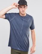Asos Longline Raglan T-shirt With Pigment Dye And Wide Neck Trim In Gray - Ombre Blue