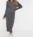 Asos Design Maternity Long Sleeve T-shirt Midi Dress In Black And White Stripe
