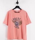 Noisy May Exclusive Collegiate Graphic T-shirt In Coral-pink