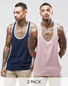 Asos Vest With Extreme Racer Back And Contrast Trim 2 Pack Save 17%