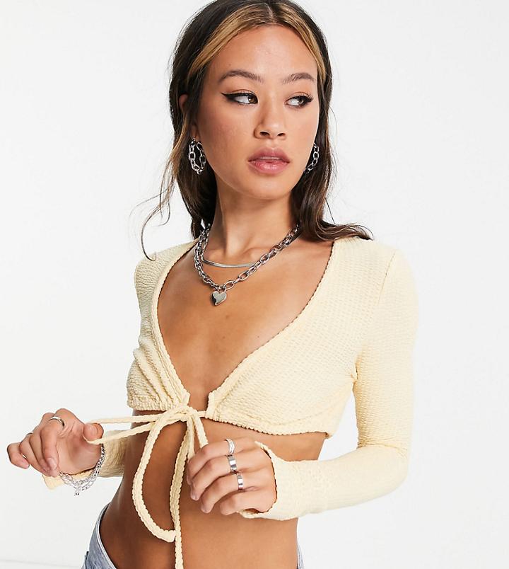 Weekday Scrunchie Exclusive Organic Blend Cotton Tie Front Textured Top In Buttermilk - Part Of A Set-neutral