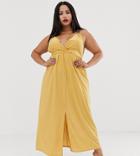 Asos Design Curve Slinky Maxi Dress With Ring Detail - Yellow
