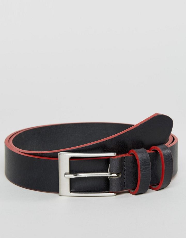 Asos Smart Slim Leather Belt With Contrast Painted Edges - Black