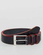 Asos Smart Slim Leather Belt With Contrast Painted Edges - Black