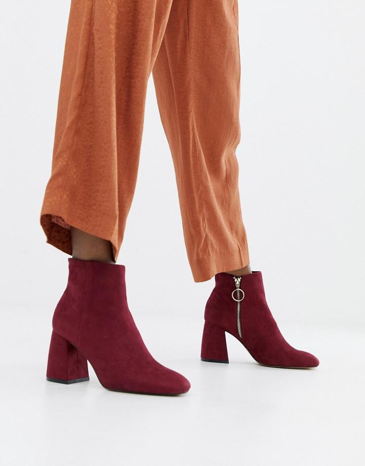 Stradivarius Zip Detail Heeled Ankle Boot - Brown