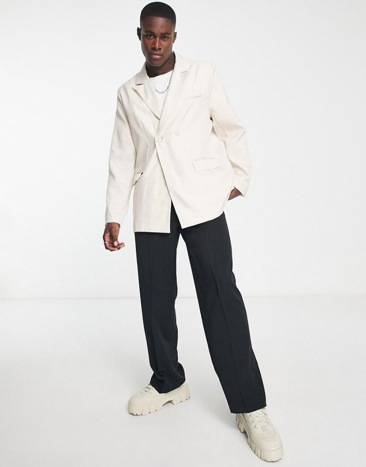 Mennace Double Breasted Blazer In Beige Check-neutral