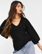 Y.a.s. Veneda Volume Sleeve V Neck Sweater In Black
