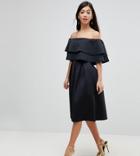 Asos Petite Ruffle Off Shoulder Midi Dress - Black