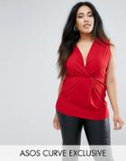 Asos Curve Longline Top With Twist Front - Red