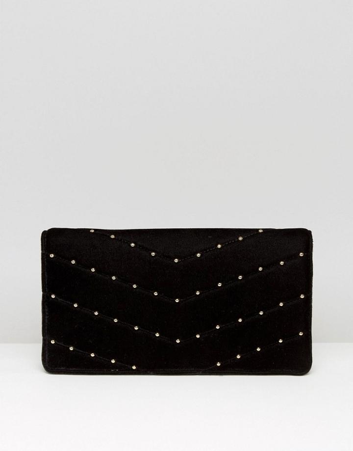 Asos Longline Velvet And Pin Stud Clutch Bag - Black