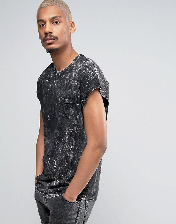 Black Kaviar Oversized Sleeveless T-shirt In Black Acid Wash - Black