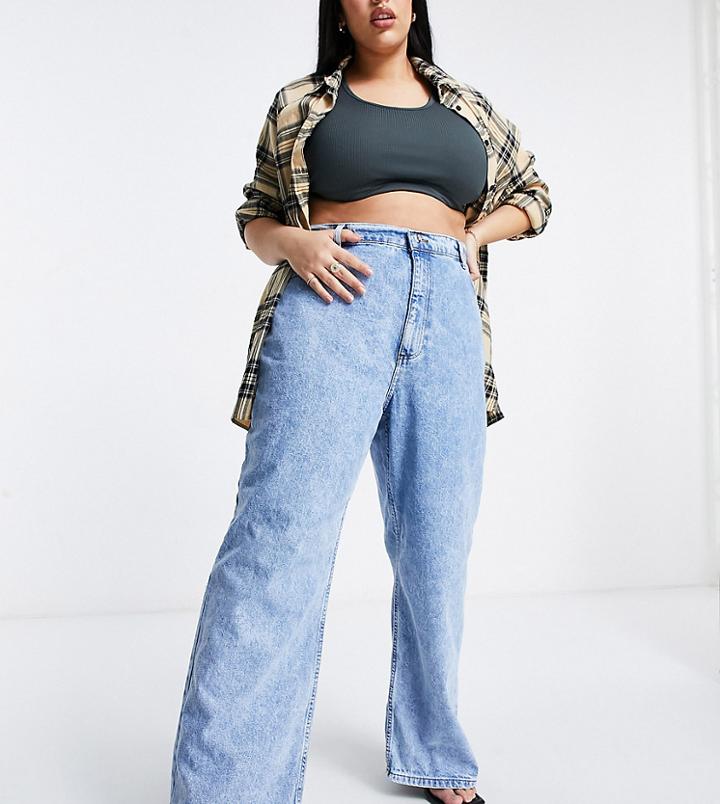 Asos Design Curve High Rise Relaxed Dad Jeans In Light Wash-blues