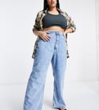 Asos Design Curve High Rise Relaxed Dad Jeans In Light Wash-blues