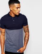 Asos Muscle Pique Polo With Cut & Sew Panel - Navy