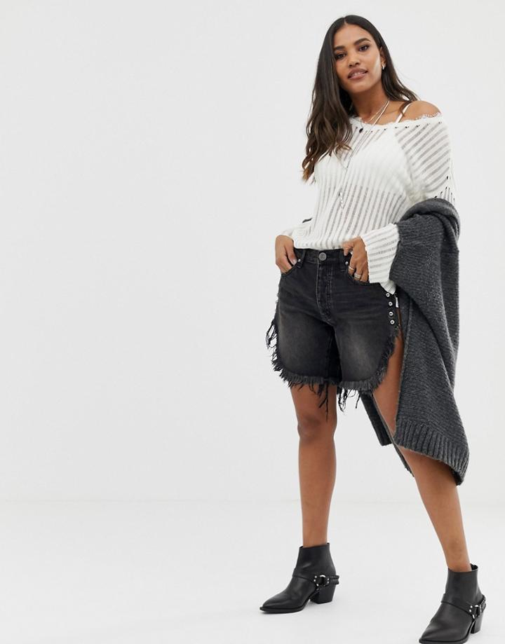 One Teaspoon Frankies Extreme Side Split Denim Shorts - Black