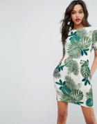 Asos Mini Wiggle Dress In Palm Print - Multi