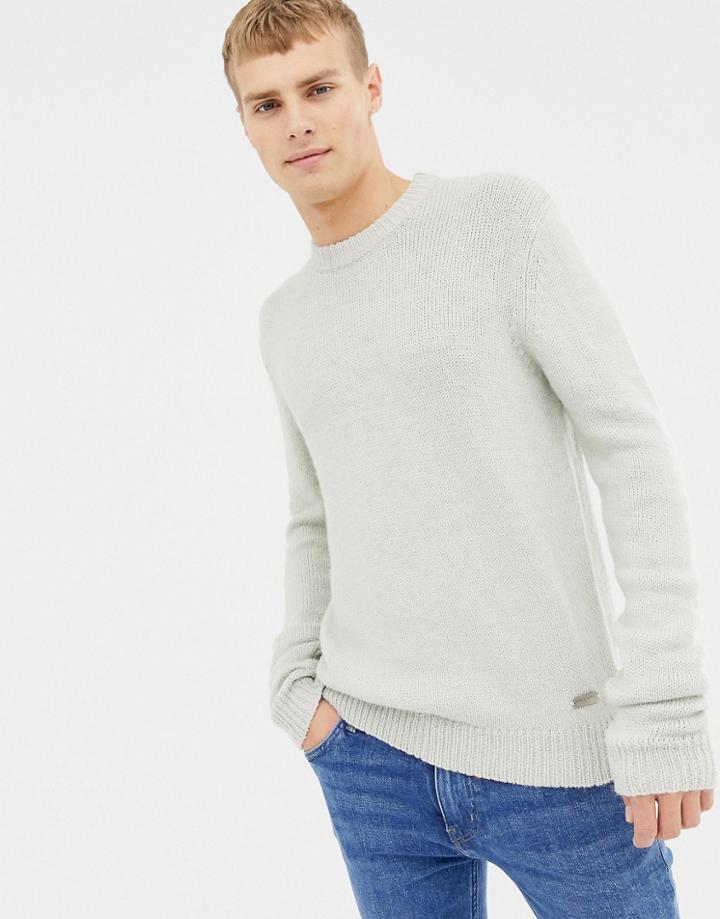 Brave Soul Textured Marl Crew Neck Sweater - Cream