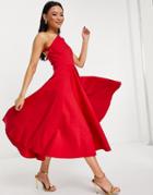 Aqaq Cut Out Midi Dress In Red