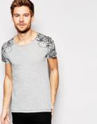 Replay T-shirt Crew Neck Shoulder Tattoo Print In Gray Melange - Gray Melange