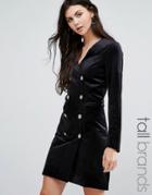 Vero Moda Tall Double Breasted Velvet Dress - Black