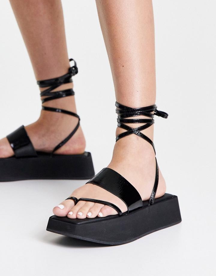 Topshop Pure Leather Strappy Chunky Sandals In Black