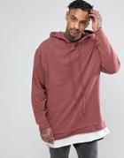 Asos Oversized Hoodie With Raw Edges & T-shirt Hem - Red