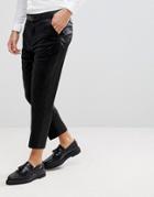Asos Tapered Smart Pants With Black Velvet Front & Satin Back - Black