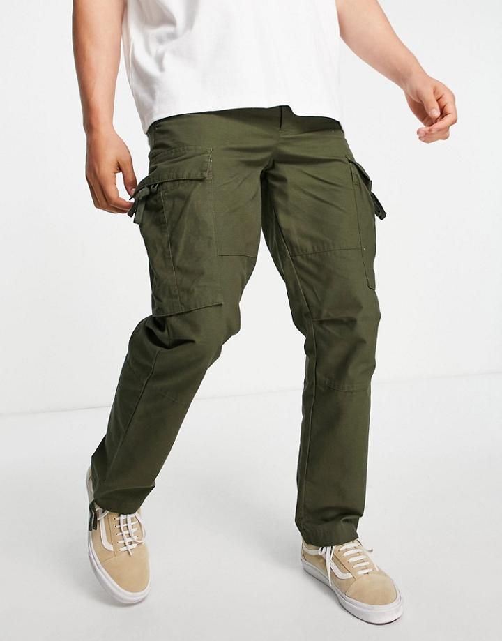 Topman Straight Cargo Pants With Adjusters In Khaki-green