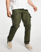 Topman Straight Cargo Pants With Adjusters In Khaki-green