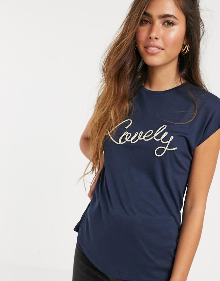 River Island Slogan T-shirt In Navy
