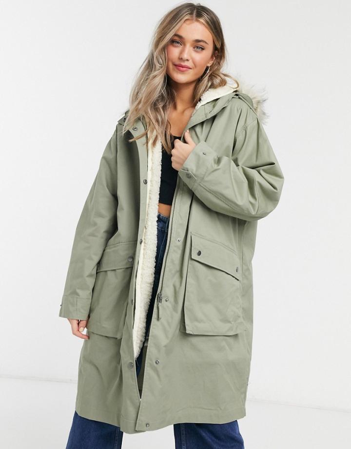 Asos Design Faux Fur Lined Parka In Sage-green
